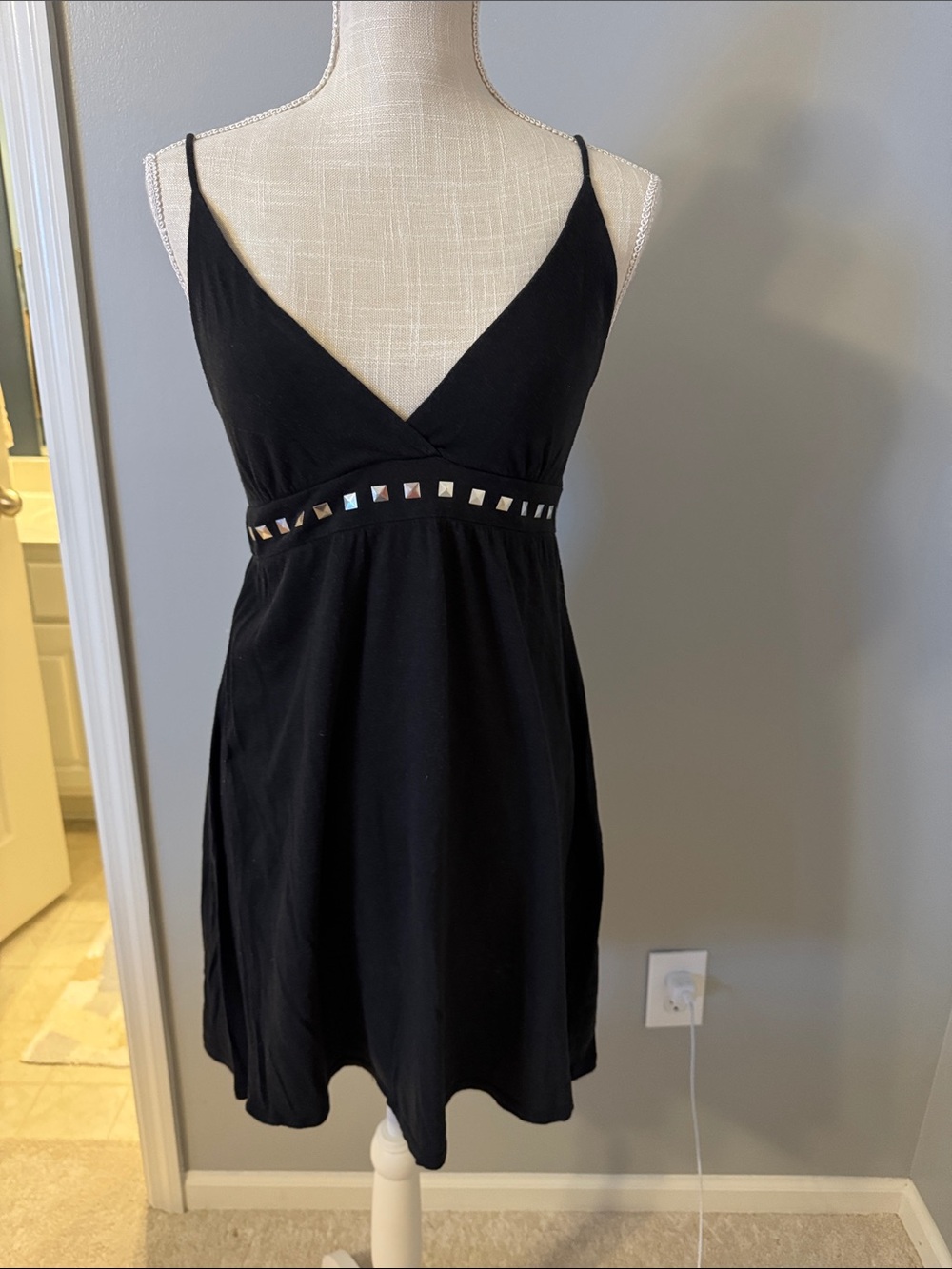 Xhilaration Black Spaghetti-Strap Mini Dress with Silver Stud Band